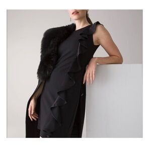 White House Black Market Black Ruffle Sleeveless Cocktail Shift Dress